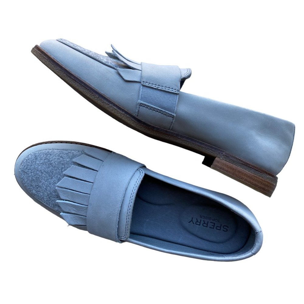 Sperry Seasport Wool Leather Tassel Fringe Slip On Loafers Shoes Gray Size 8.5